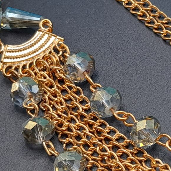 Silver Crystal Bead Gold Chain Necklace, Unique Cone Beads, 35" - Picture 14 of 16